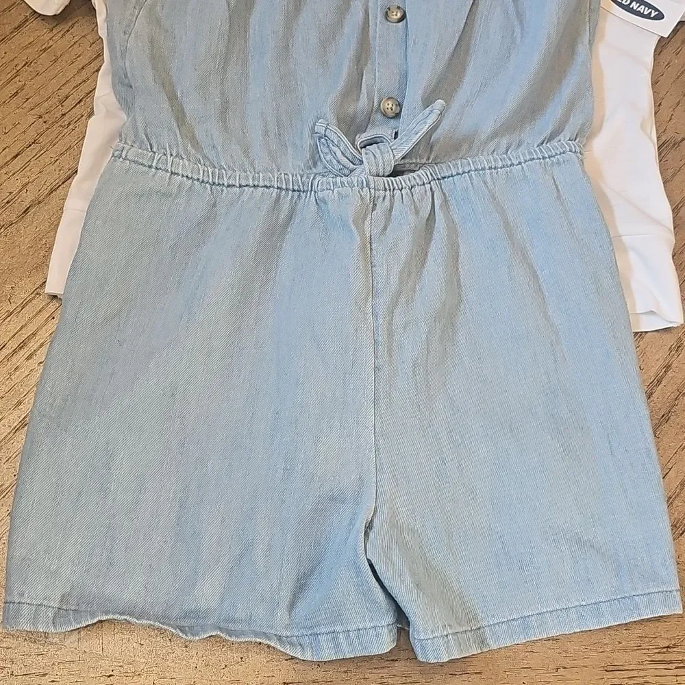 Old Navy Light Blue Denim Kids Romper  Set  10-12 NWT
